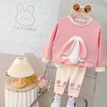 Girls 3D Bunny Fleece Winter Set, Size: 1-2 Years, Colour peach and cream